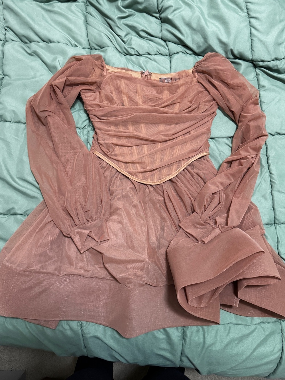 Missguided Mauve Mesh Long Sleeve Fit & Flare Dress